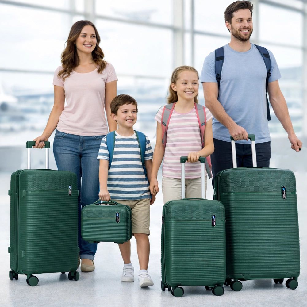 Set 3+1 Valigie Rigide Beauty Case Bagaglio Trolley Verde Oliva Ruote Easy Roll