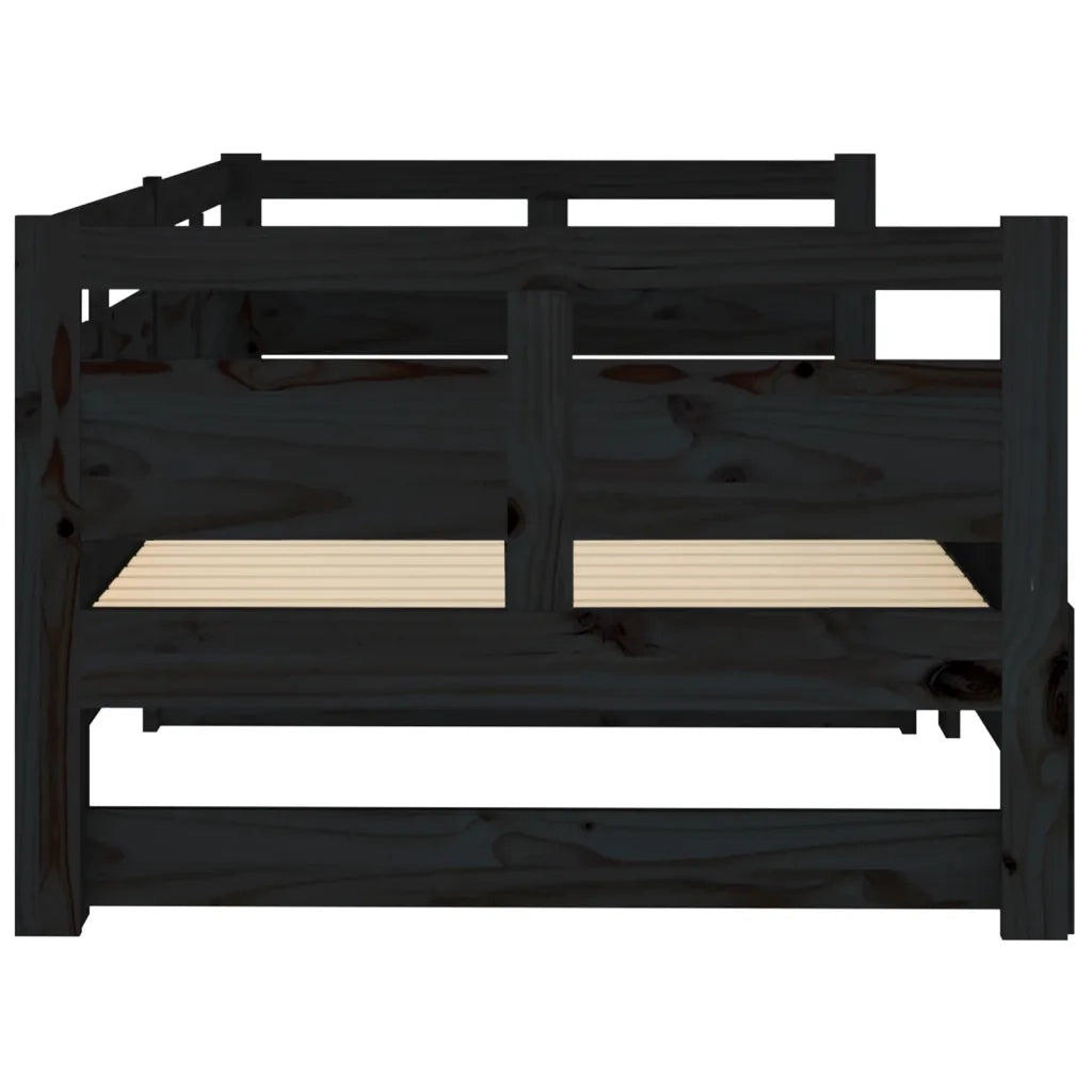 Letto singolo | Letto per adulti | Dormeuse Estraibile Nera in Legno Massello di Pino 2x(90x190)cm