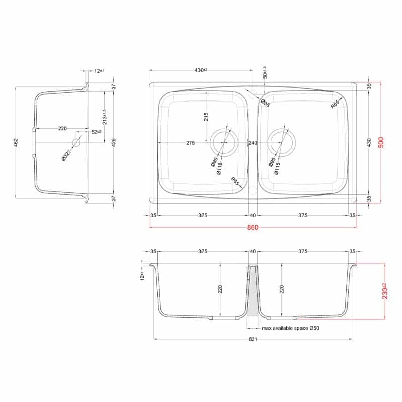 Lavello Elleci Incasso 2 vasche 86x50 Master 450 Granitek Avena LGM45051