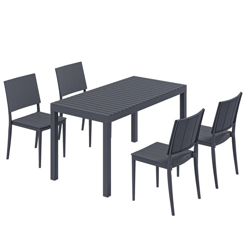 Set Salotto da Giardino 5 Pezzi ¨C Minimal ¨C Grigio Scuro Polyrattan con Tavolo e 4 Sedie Impilabili per 4 Posti