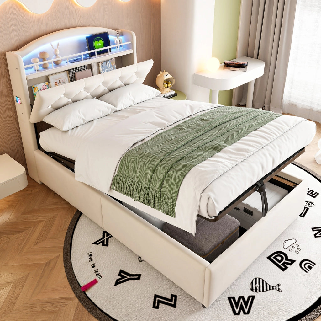 Letto imbottito per bambini 90x200 con LED e prese USB