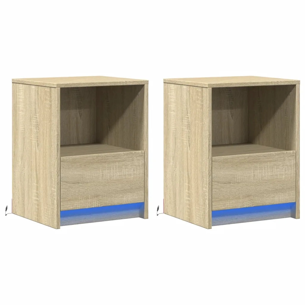 Comodini con Luci LED 2pz-Set di 2 Tavolino da notte Rovere Sonoma in Legno Multistrato 588525
