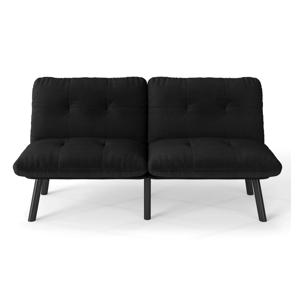 Divano Letto Moderno Pieghevole 2 Posti con Rivestimento in Velluto Nero e Funzione Letto Salvaspazio