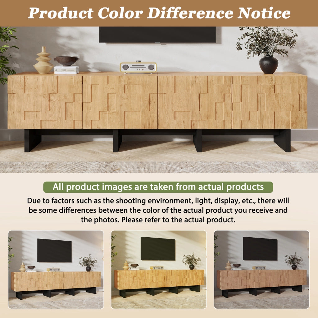 Mobile TV 4 ante push to open in MDF e truciolare effetto legno naturale per TV fino a 75 pollici 180 × 38.5 × 45 cm