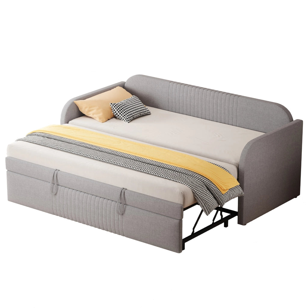 letto imbottito lino grigio chiaro 90 x 190 cm