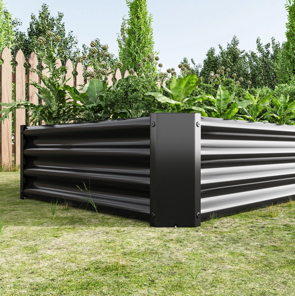 Orto rialzato 180x91x30 cm nero in metallo, base aperta per piante