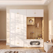 Armadio multifunzione 2-in-1 con parete arrampicata per gatti, 180x50x200 cm, bianco e effetto legno