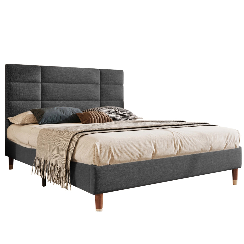 Letto matrimoniale imbottito 140x200 grigio con materasso