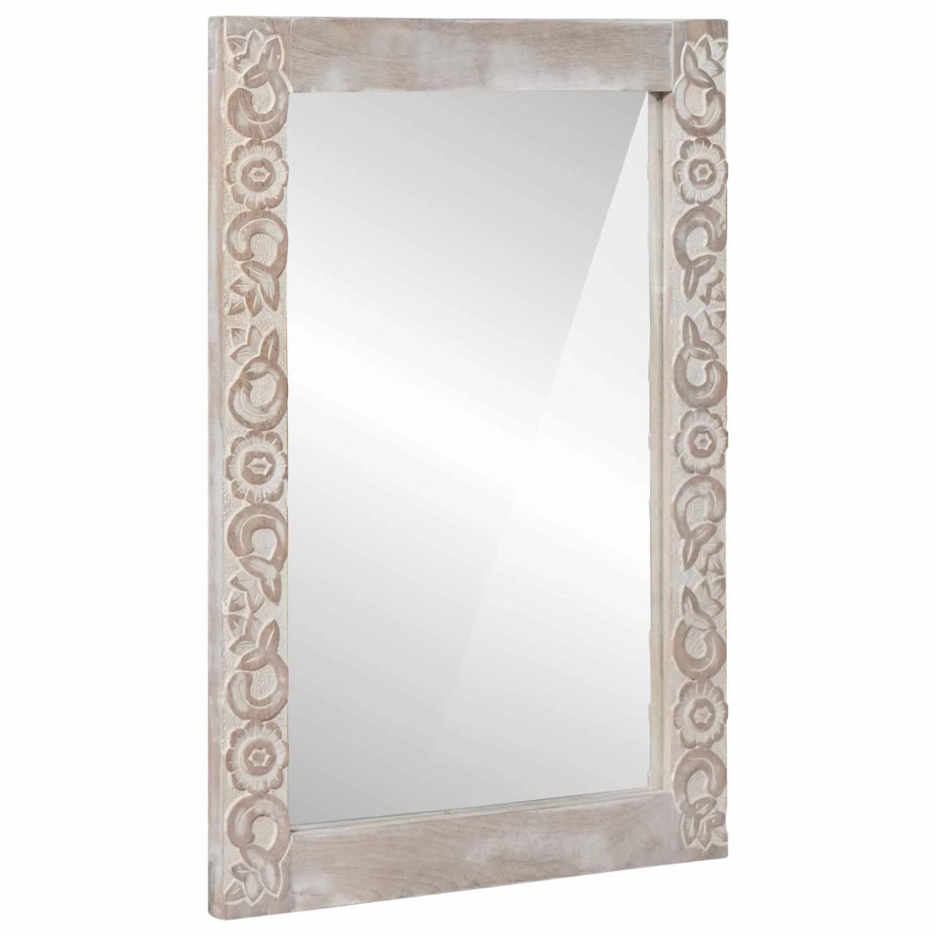 specchio da parete Bianco 70 x 50 cm Legno di mango massello 4018399