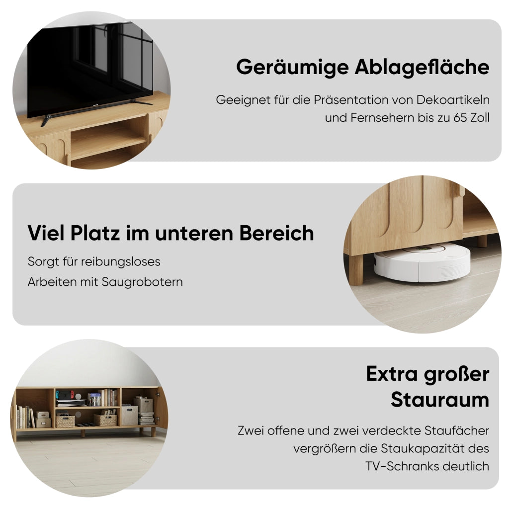Cassettiera TV in stile rustico; finitura rovere; in MDF; lunghezza 140 cm