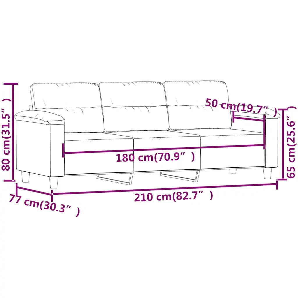 Divano a 3 Posti-Sofa 3 Posti Beige 180 cm in Tessuto Microfibra