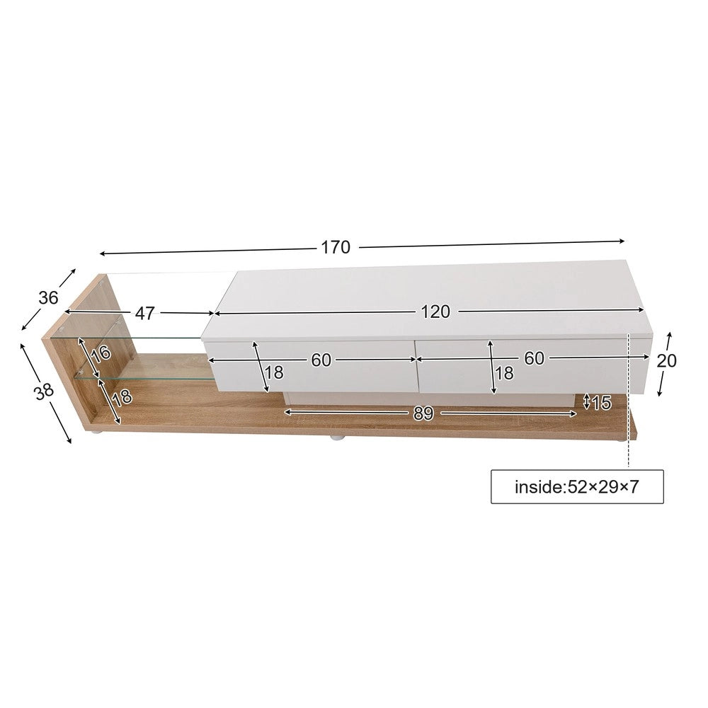 Mobile TV con LED ¨C Xylo ¨C Bianco Lucido e Legno con Ante in Vetro
