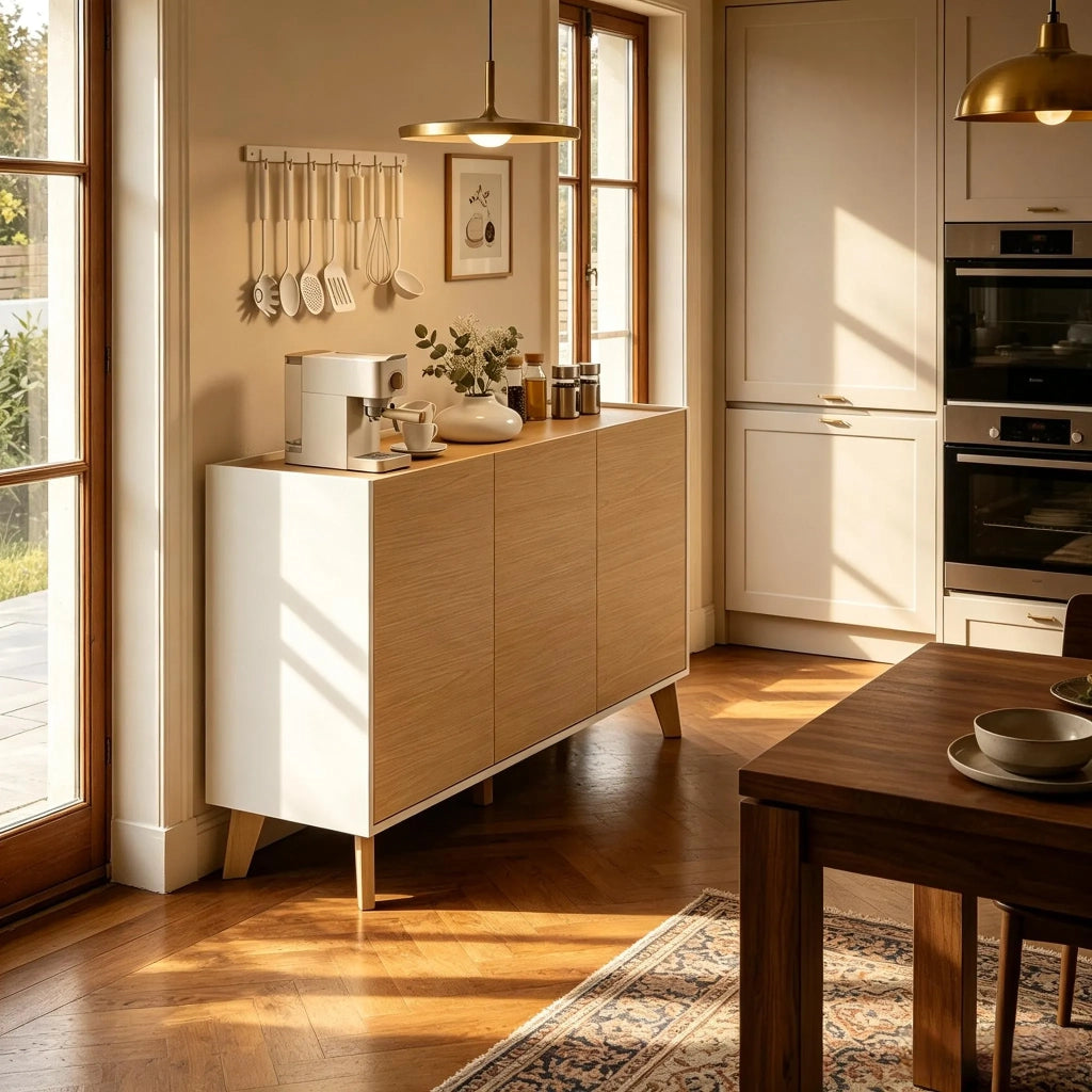 Credenza da cucina nordica con 3 ante e 6 scomparti