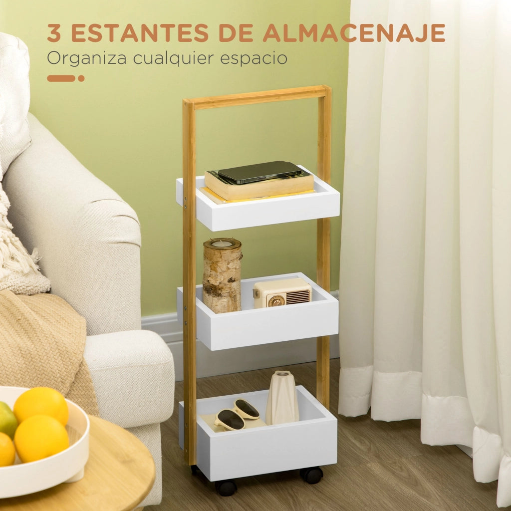 Carrello bagno con ruote 3 ripiani ¨C Xylo ¨C legno bamb¨´ 28x18x75 cm bianco