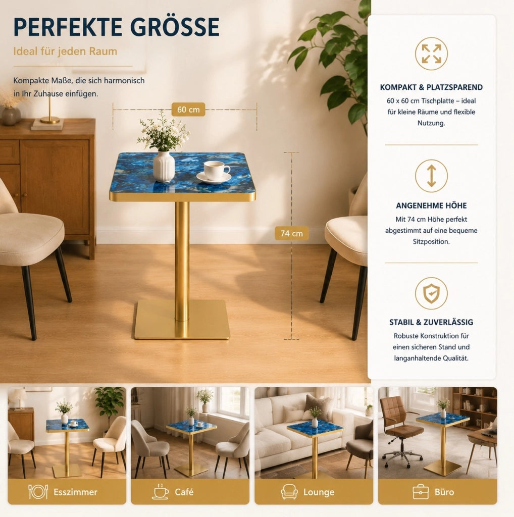 Tavolo quadrato 60x60 cm blu MDF e metallo - per 2-4 persone