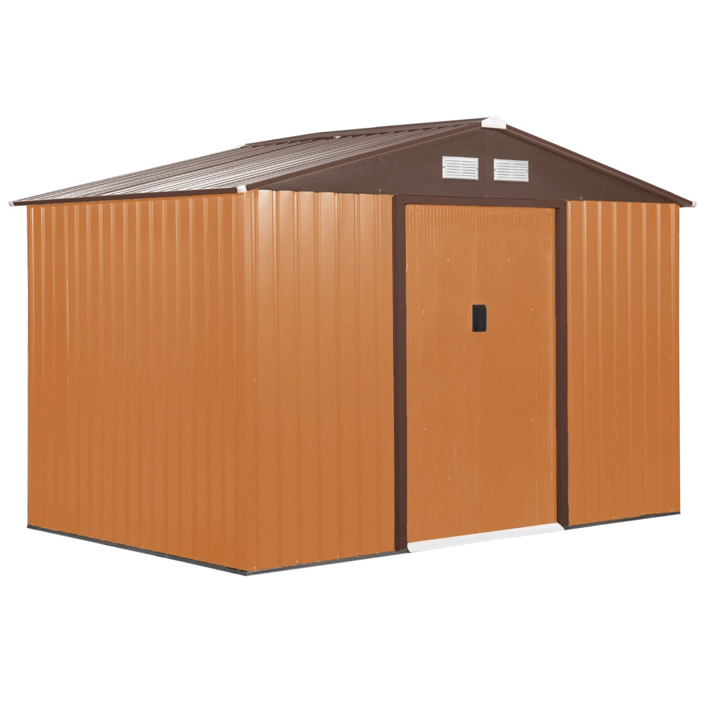 EasyComfort Capanno per Attrezzi 4.9m² con Fondazione, 4 Prese d'Aria e 2 Porte Scorrevoli in Acciaio, 277x195x192cm, Giallo