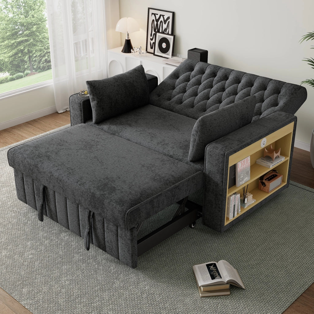 Divano Letto Multifunzione con Vano Contenitore, Portabicchieri e USB ¨C MINIMAL ¨C Grigio