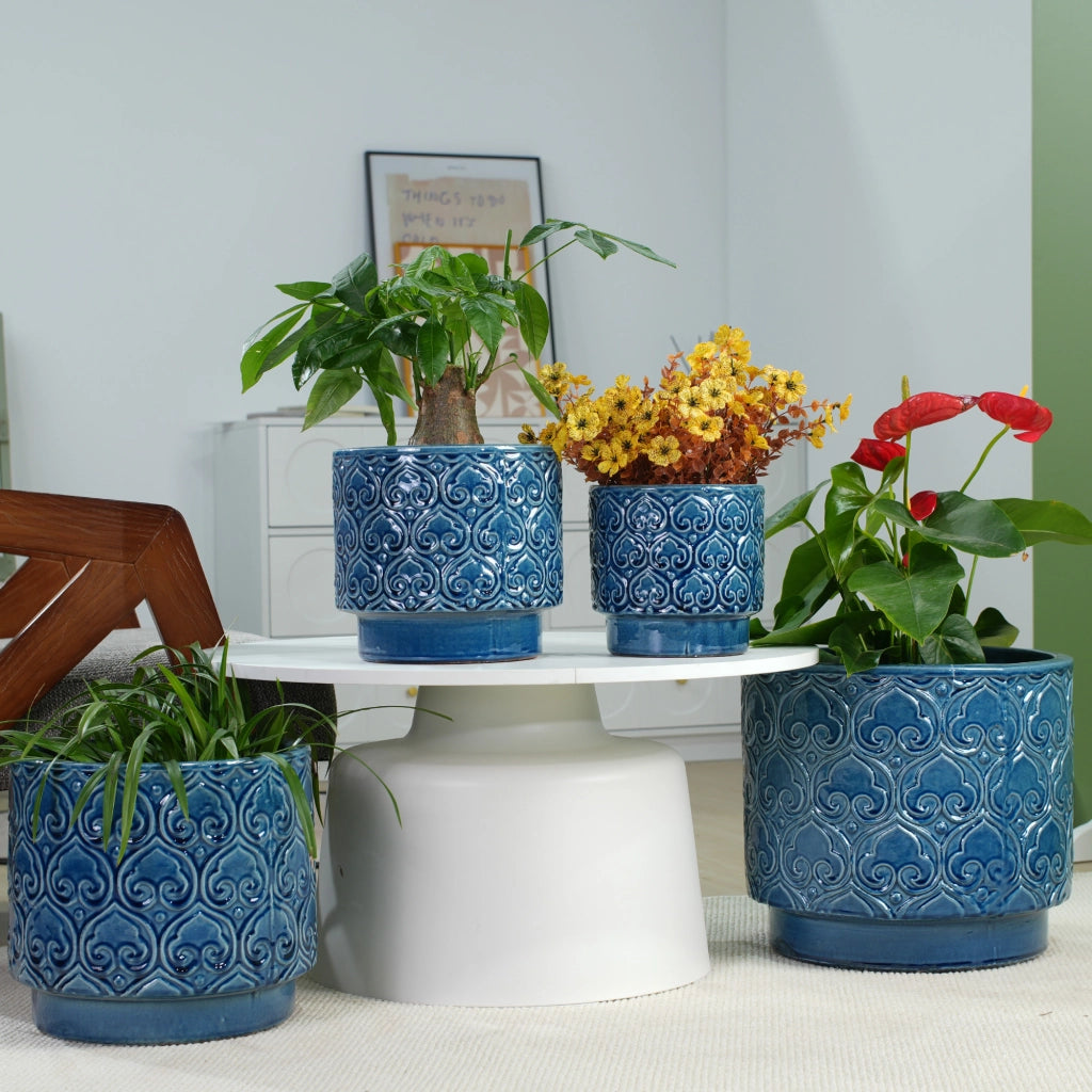 Vaso da giardino ¨C Minimal ¨C blu in ceramica ?38 cm resistente al gelo foro di drenaggio