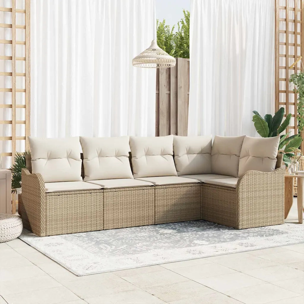 Set Divano da Giardino con archiviazione 5 pcs Beige polyrattan