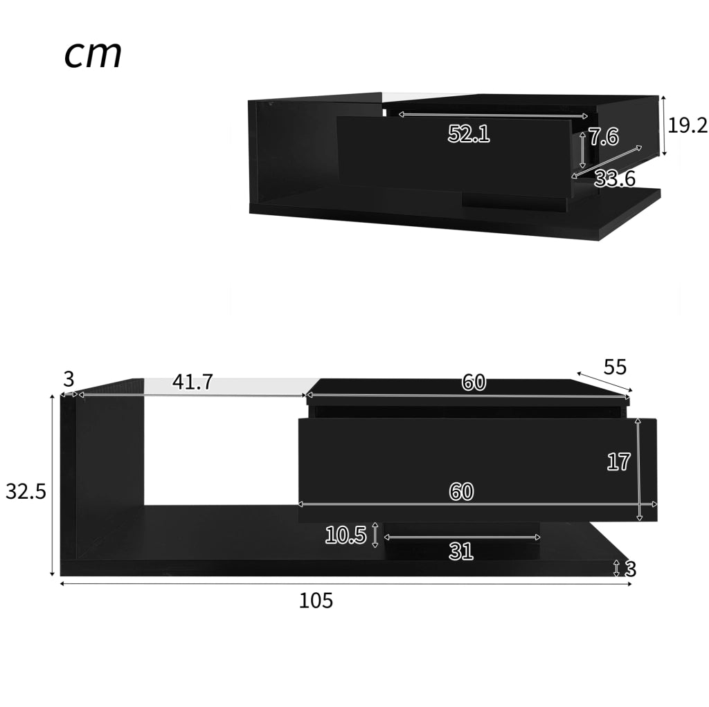 Tavolino da caff¨¨ 105x55 cm con LED 16 colori e vetro temperato nero
