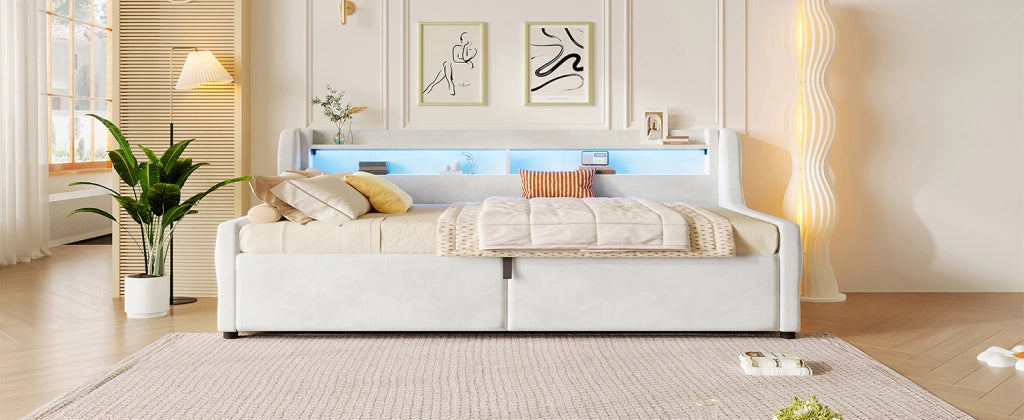 letto a piattaforma flanella off white 90 x 200 cm