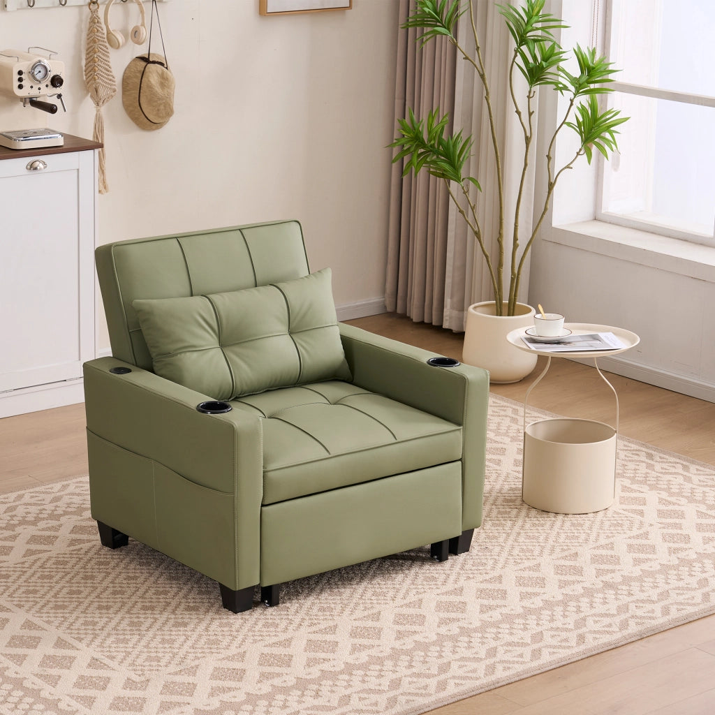 Poltrona letto 3 in 1 estraibile avocado con schienale regolabile a tre inclinazioni e tasca laterale