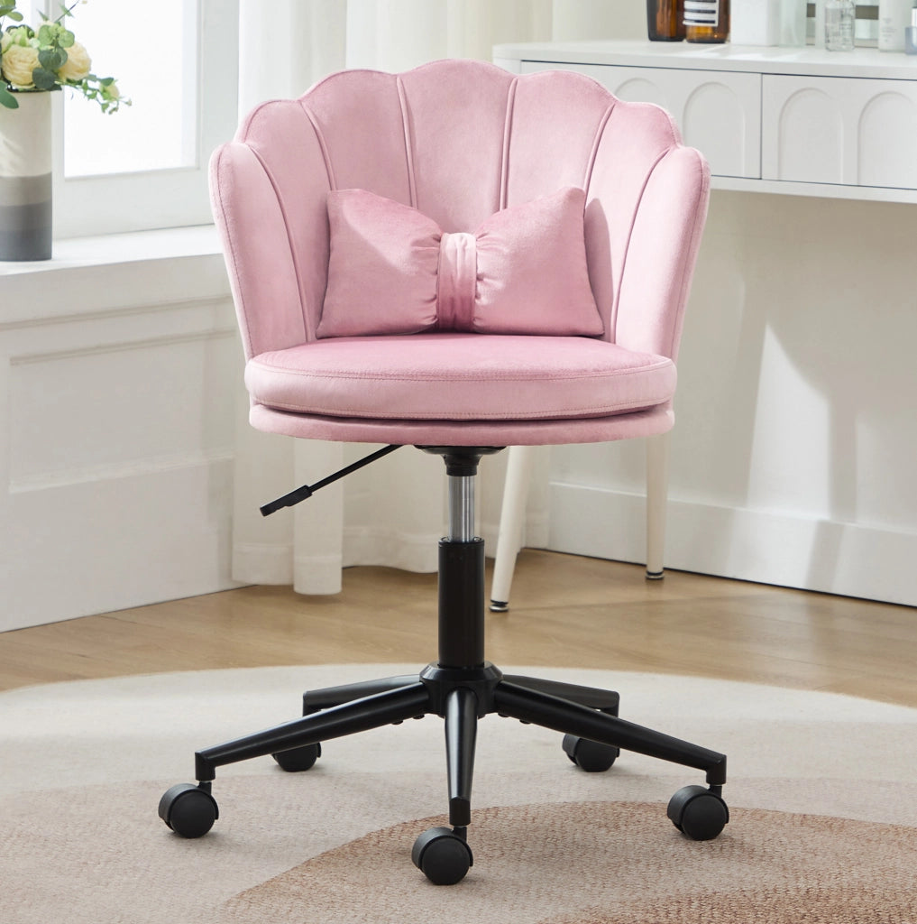 Sedia da scrivania girevole regolabile 55x62x73-83 cm in velluto rosa con cuscino lombare
