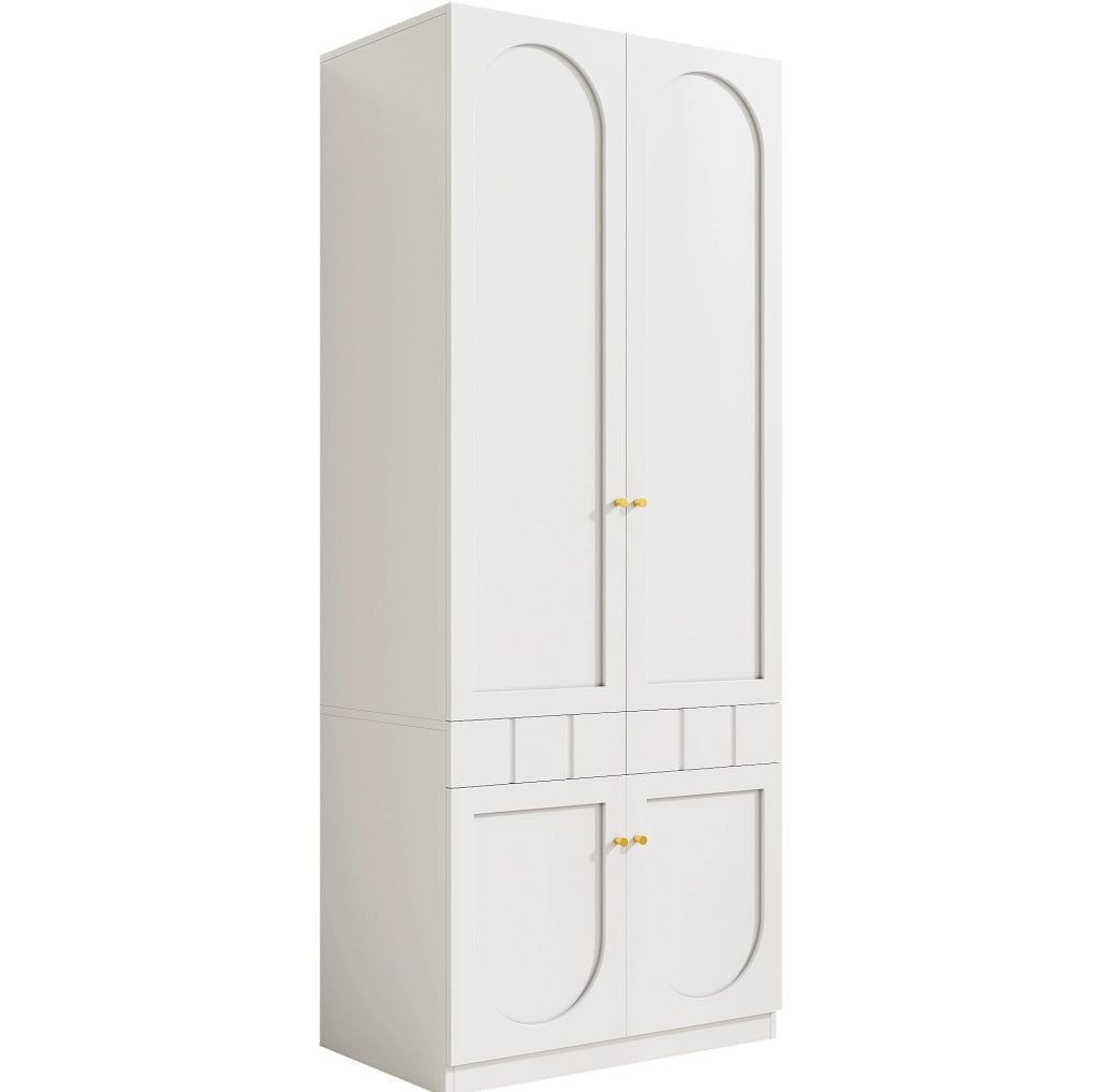 Armadio 2 Ante in Legno 80 x 50 x 200 cm con Cassetti a Pressione Bianco - Ideale come regalo per Halloween e Natale