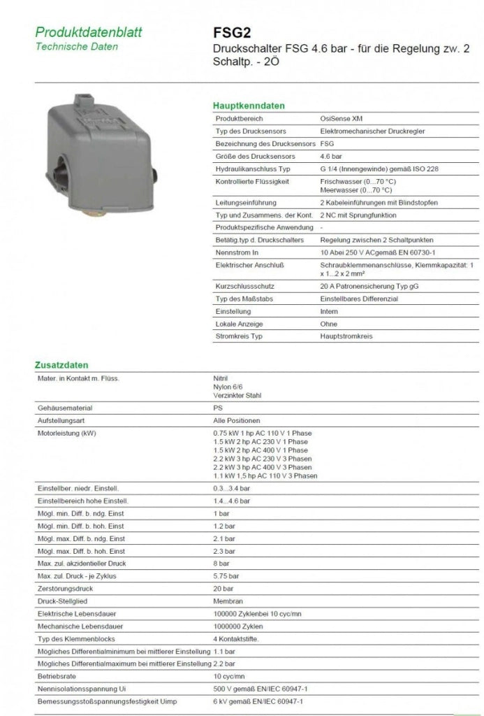 Pressostato Square D FSG2 1,4÷4,6 Made in Italy