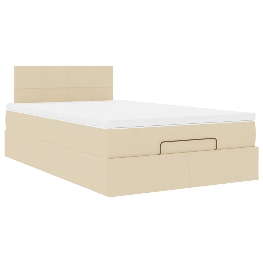 Pouf Letto con Materasso e LED Crema 120x190cm in Tessuto