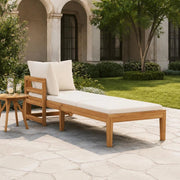 Sun Lounger With 1 Armrest, Cream White, Solid Acacia Wood