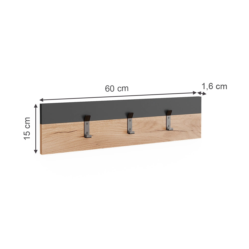 Vicco Appendiabiti da parete Antracite/quercia dorata 60 x 15 cm