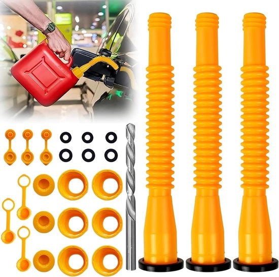 Set di 3 bidoni con beccuccio e bocchetta flessibile - Adatto per bottiglie da 1/2/5/10 galloni - Ideale per la conservazione del carburante.