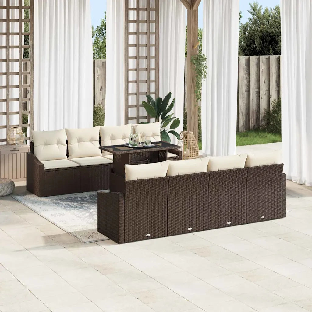 Set Divano da Giardino 7 pcs Marrone e Crema polyrattan