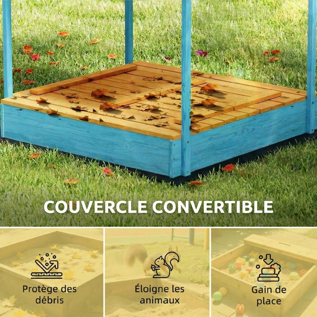 Sandbox in legno con coperchio e sedile pieghevole ¨C Minimal ¨C blu