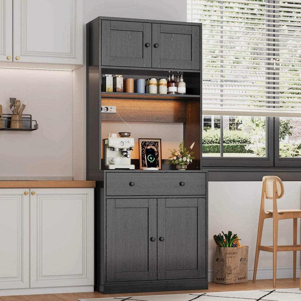 Mobile da cucina 72x40x180 cm con LED RGB, prese USB e cassetto in MDF nero