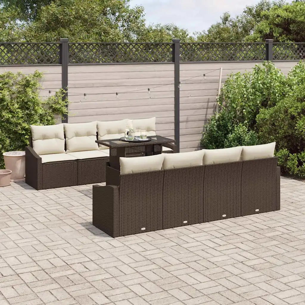 Set Divano da Giardino 7 pcs Marrone e Crema polyrattan