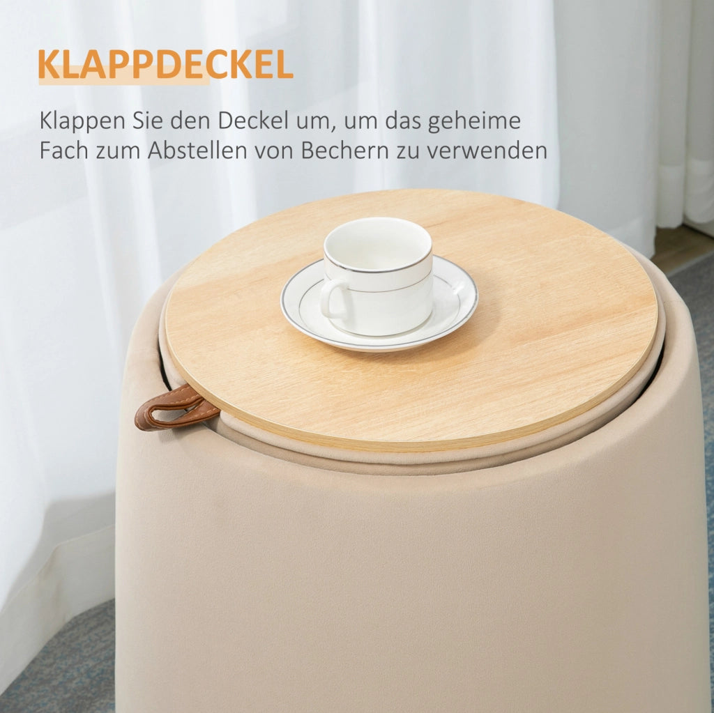 Pouf contenitore rotondo beige con coperchio reversibile Ø44 cm