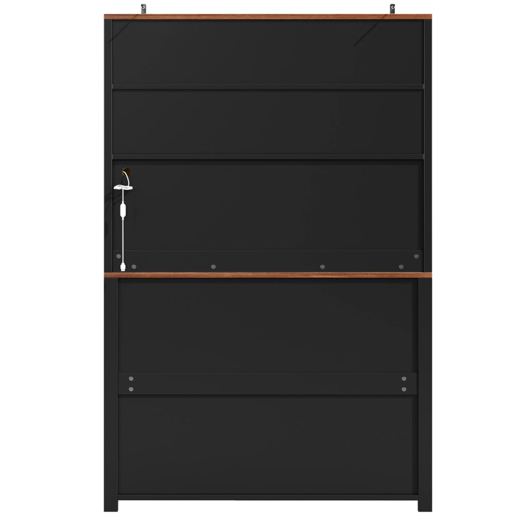 Mobile da cucina 115x40x174,7 cm con ante scorrevoli e illuminazione LED a colori, struttura in MDF, nero/bianco