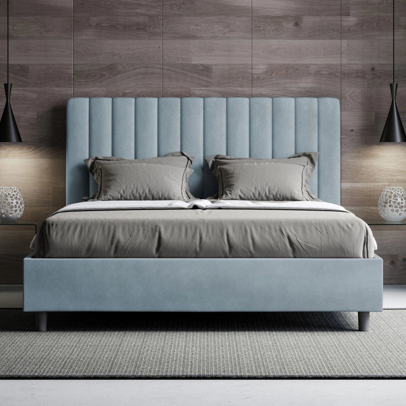 Letto imbottito Matrimoniale 170x200 cm Agueda - Contenitore,Microfibra,Azzurro