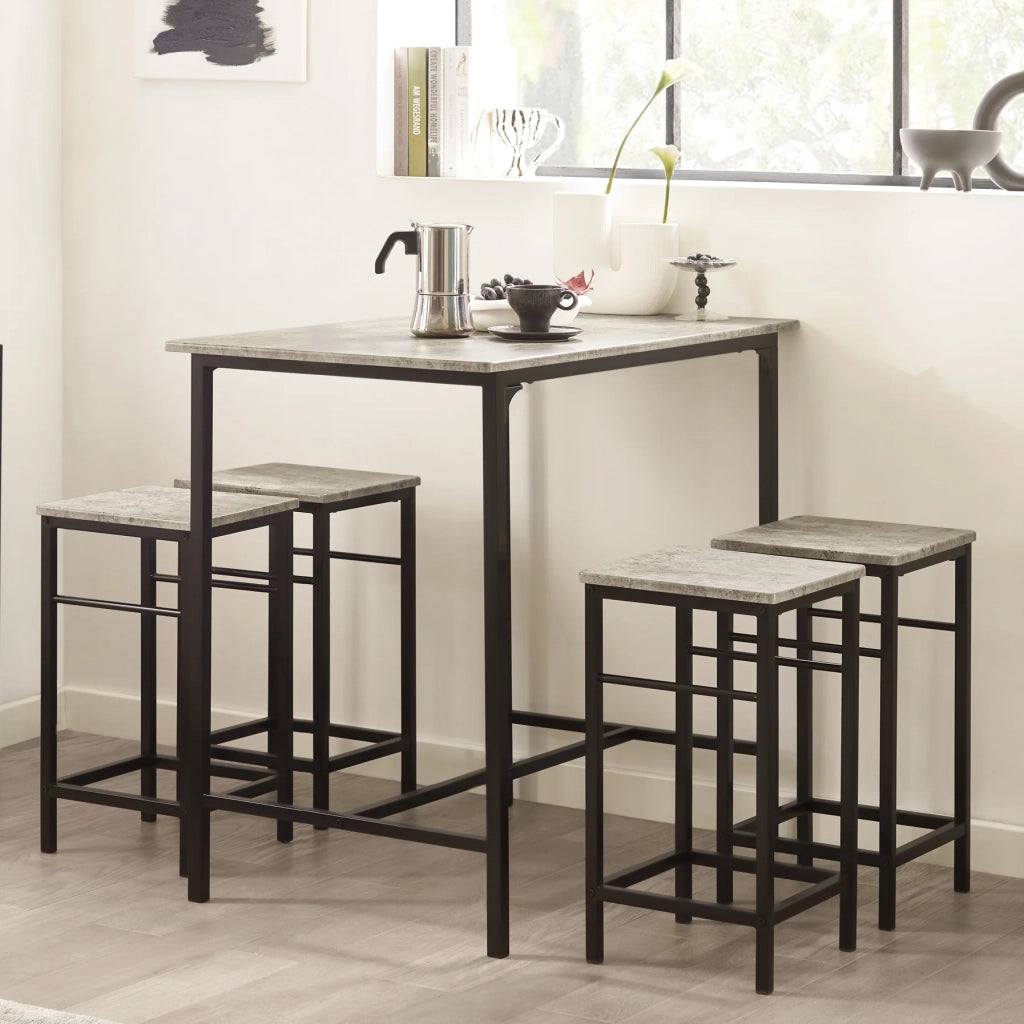 Set 5 Pezzi Tavolo con 4 sgabelli Mobile Bar per casa Stile Industriale L100*P60*A87 cm Grigio OGT11-HG