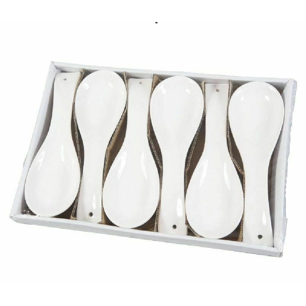 Trade Shop - Set 6 Pezzi Poggiamestolo Poggia Mestolo In Ceramica Bianca Cucina -