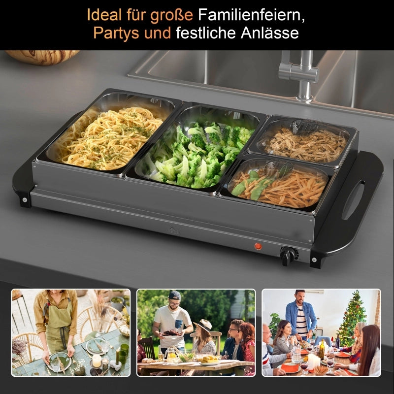 Scaldavivande da buffet da 6,8 litri, 300 watt, in acciaio inox, con termostato regolabile, ideale per feste, buffet e pasti in famiglia.
