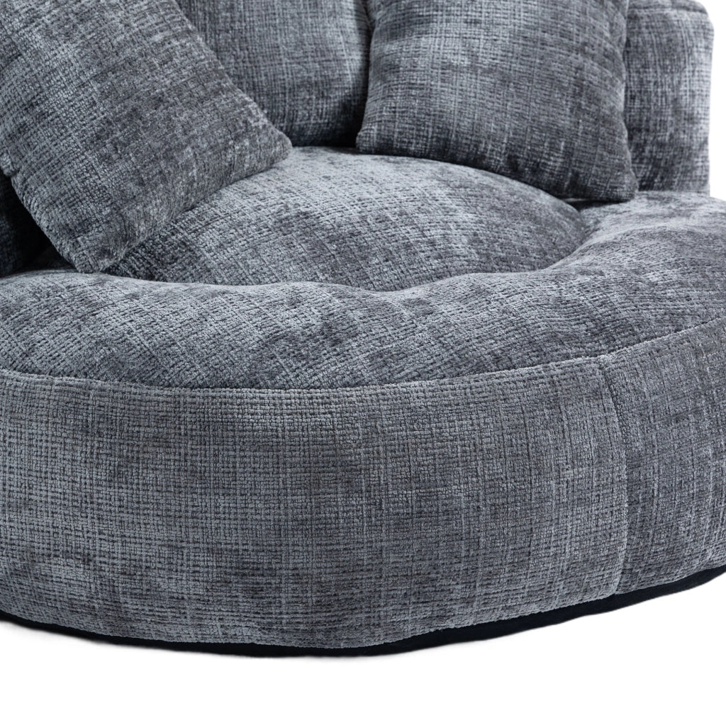 Poltrona lounge ULEVR in ciniglia grigia 108x108x52 cm con schienale alto e braccioli, seduta imbottita