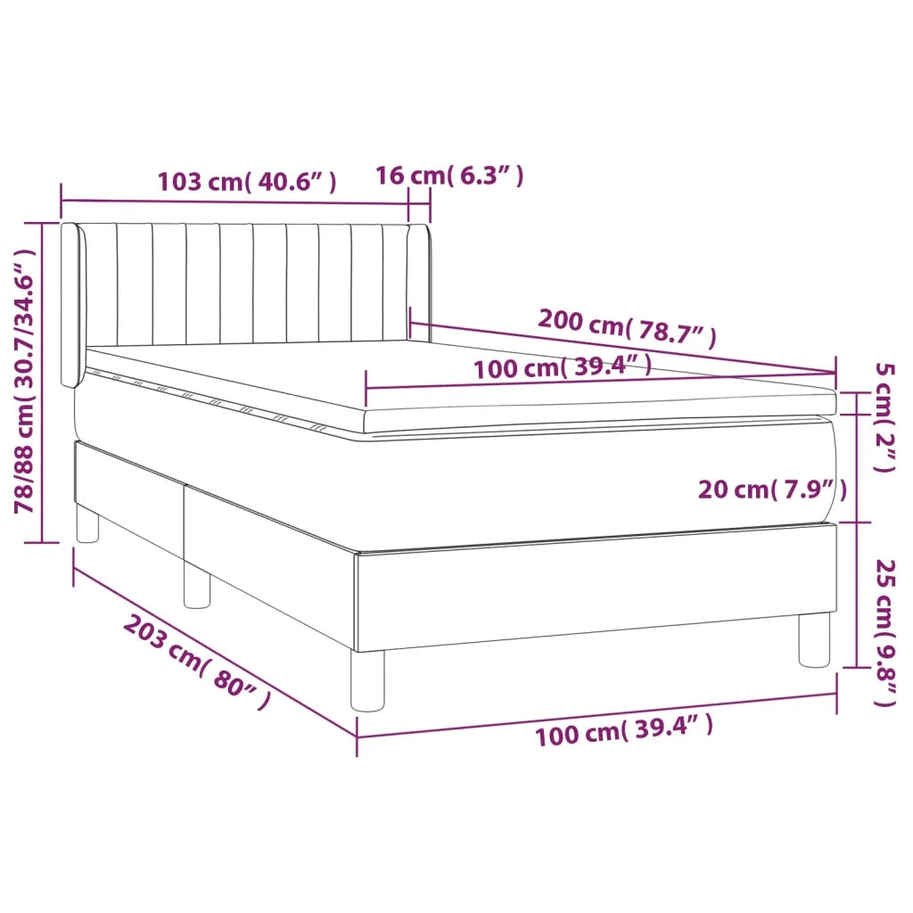 Letto singolo | Letto per adulti | Giroletto a Molle con Materasso Tortora 100x200 cm in Tessuto