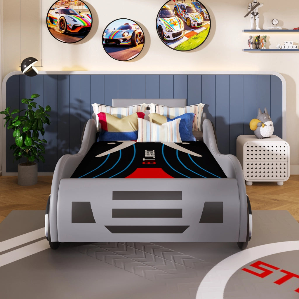 Letto per bambini 90 × 200 cm 1 posto con contenitore idraulico; senza materasso; in MDF e PU; grigio