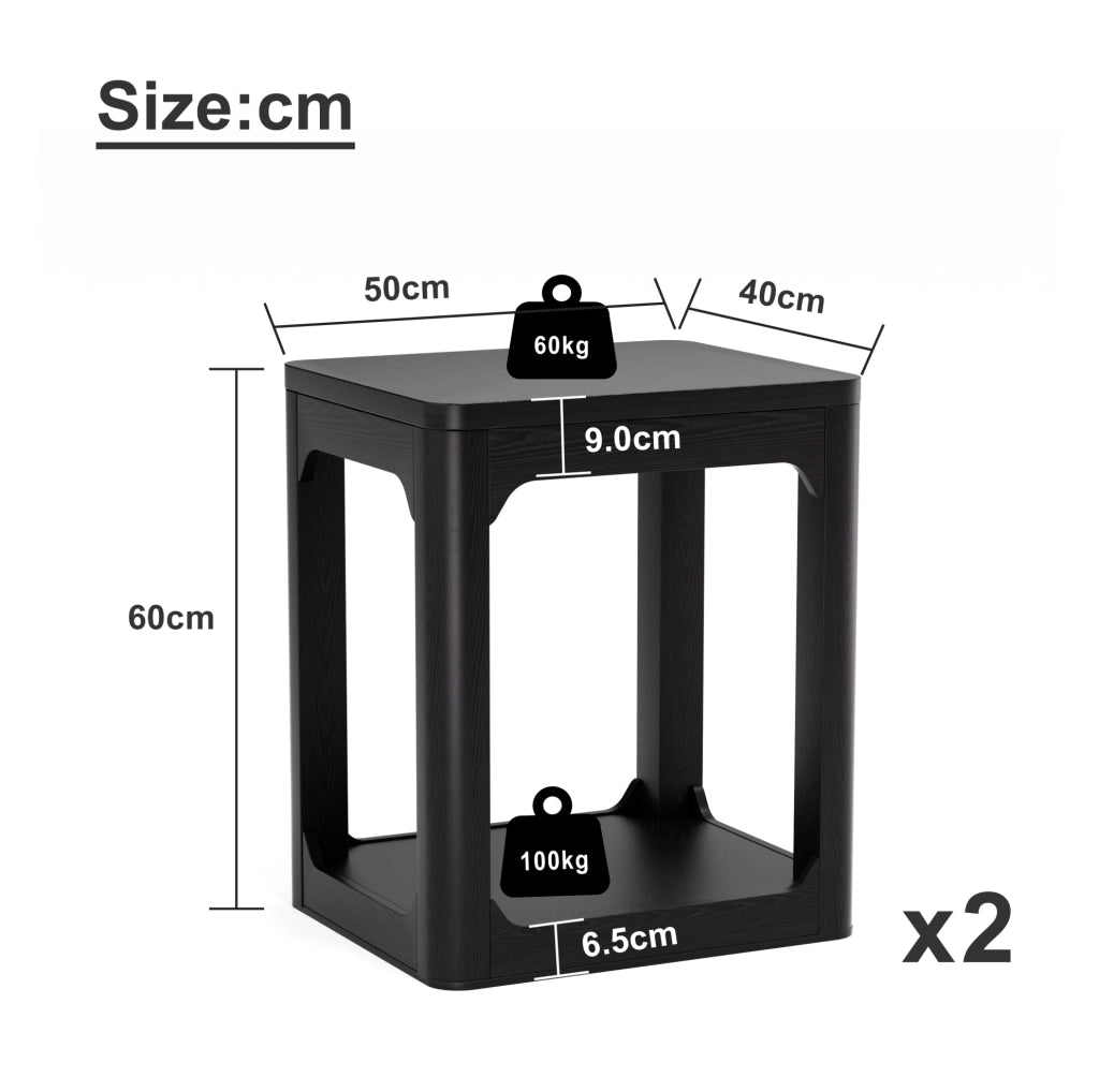 Set di 2 tavolini multiuso a 2 ripiani in MDF nero