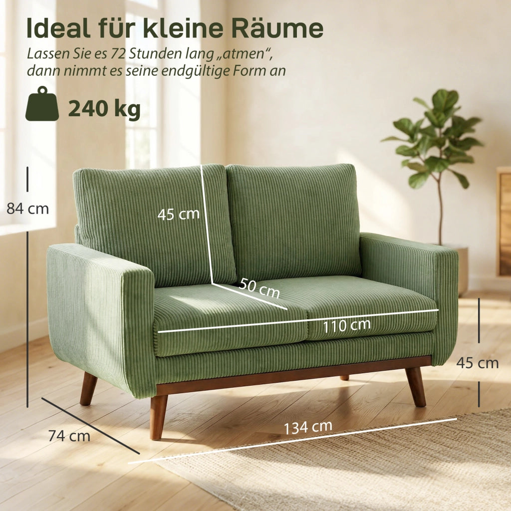 Divano 2 Posti ¨C zephmum ¨C Tessuto Verde 134 cm
