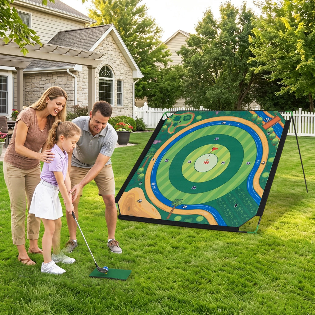Set da golf giocattolo con tappetino allenamento con 2 mazze regolabili 24 palline adesive, Gioco di golf e bastone per bambini 3+ anni