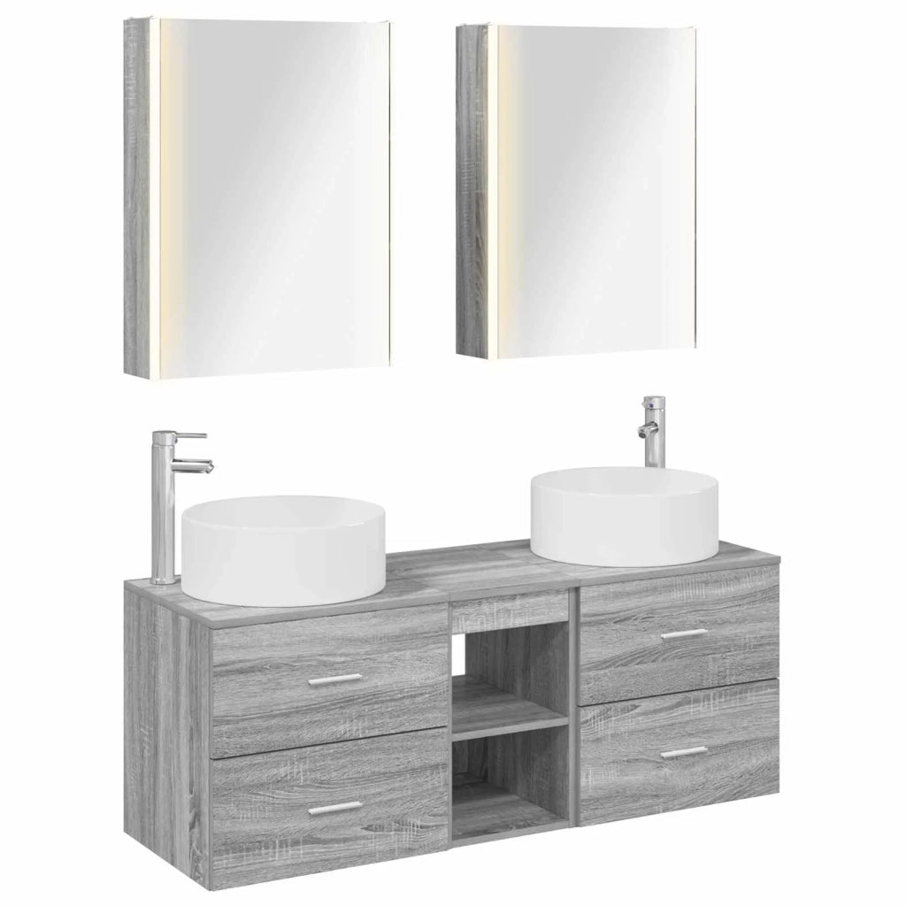 Set di mobili per il bagno 5 pcs Sonoma grigio 3407092